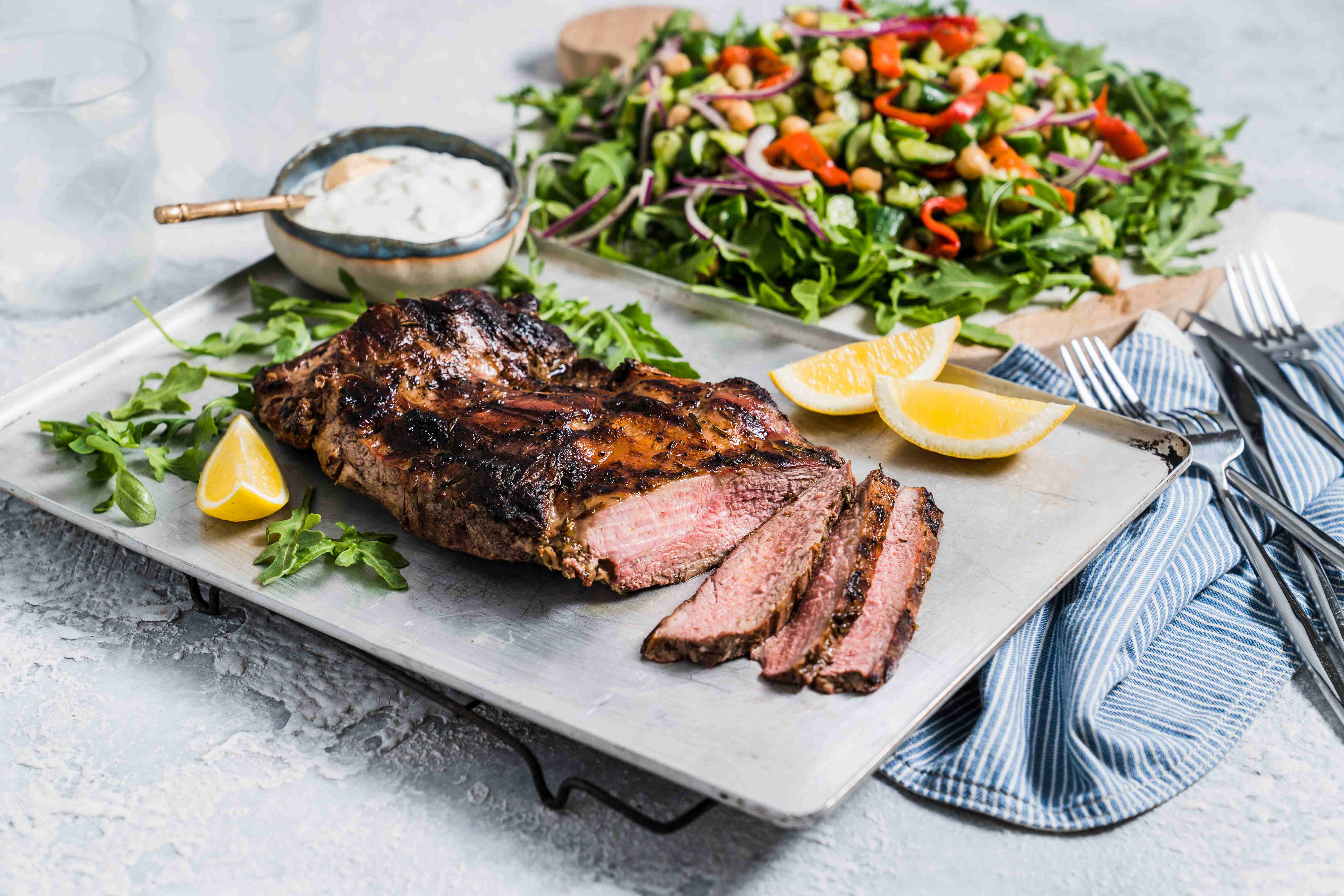 Butterflied Leg of Lamb with Rocket & Cucumber Salad